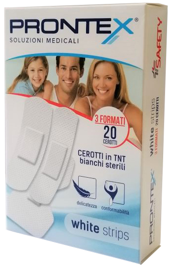 CEROTTO PRONTEX WHITE STRIPS IN TESSUTO NON TESSUTO BIANCO STERILE 3 FORMATI 20 PEZZI - farmagiri