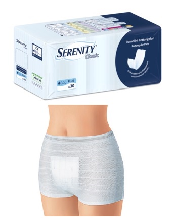 PANNOLONE PER INCONTINENZA FORMATO RETTANGOLARE CON BARRIERA SERENITY 30 PEZZI - farmagiri