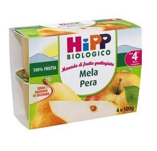 HIPP BIO FRUTTA GRATTUGGIATA MELA PERA 4X100 G - farmagiri