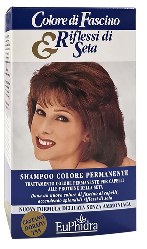 EUPHIDRA COLORE DI FASCINO & RIFLESSI DI SETA SHAMPOO COLORE PERMANENTE 55 CASTANO DORATO 120 ML - farmagiri