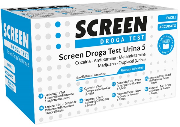 SCREEN DROGA TEST 5 DROGHE TEST ANTIDROGA CON CONTENITORE URINA - farmagiri