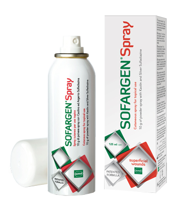 MEDICAZIONE IN POLVERE SPRAY CON CAOLINO E ARGENTO SULFADIAZINA 1% SOFARGEN SPRAY 10 G BOMBOLETTA PRESSURIZZATA 125 ML - farmagiri
