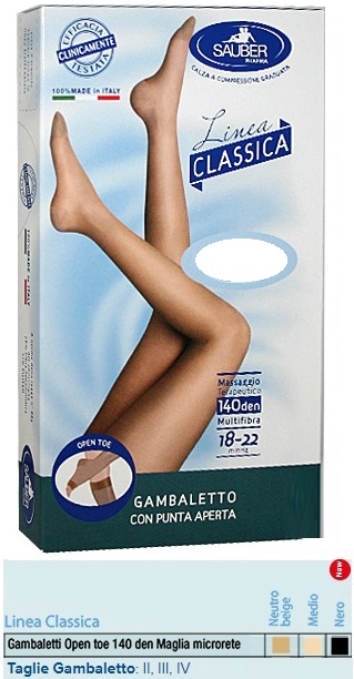 SAUBER GAMBALETTO OPEN TOE MAGLIA MICRORETE 140 DEN COLORE NEUTRO BEIGE TAGLIA 2 LINEA CLASSICA - farmagiri