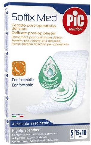 CEROTTO PIC SOFFIX MED IN TNT CON TAMPONE CENTRALE ASSORBENTE STERILE MONOUSO 10X15 CM ANTIBATTERICO 5 PEZZI - farmagiri
