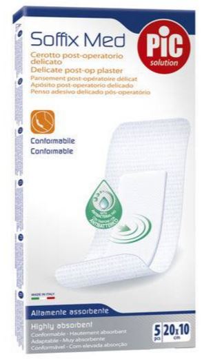 CEROTTO PIC SOFFIX MED IN TNT CON TAMPONE CENTRALE ASSORBENTE STERILE MONOUSO 10X20 CM ANTIBATTERICO 5 PEZZI - farmagiri