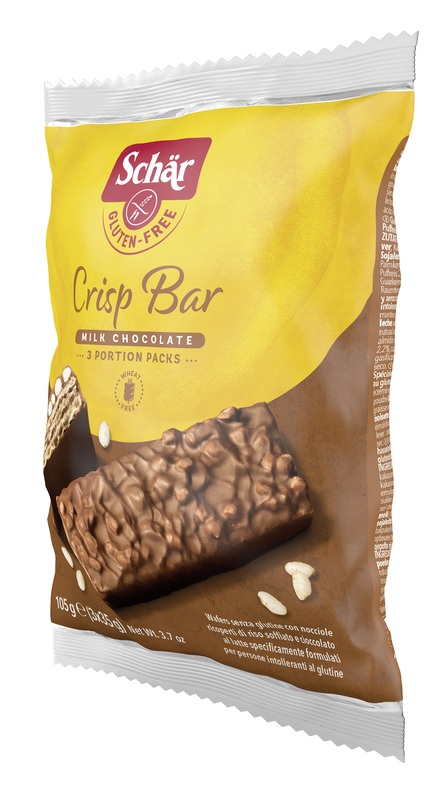 SCHAR CRISP BAR WAFERS CON NOCCIOLE RICOPERTI DI RISO SOFFIATO E CIOCCOLATO AL LATTE 3 PORZIONI DA 35 G - farmagiri