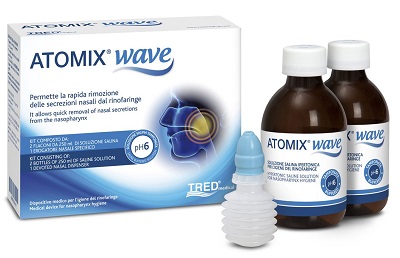 ATOMIX WAVE DISPOSITIVO PER IGIENE RINOFARINGEA ATOMIX SOLUZIONE SALINA 250 ML 2 PEZZI + TERMINALE NASALE + EROGATORE A SOFFIETTO - farmagiri