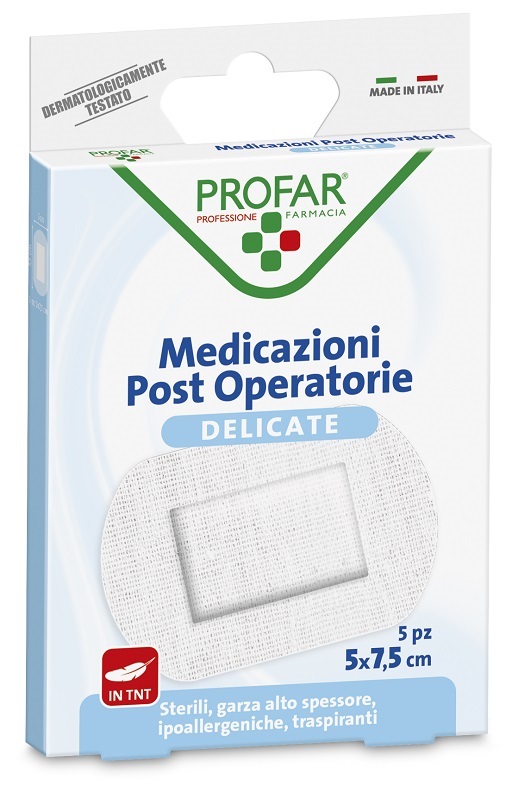 MEDICAZIONE POST OPERATORIA STERILE GARZA ANTIADERENTE 5X7,5 CM 5 PEZZI PROFAR - farmagiri