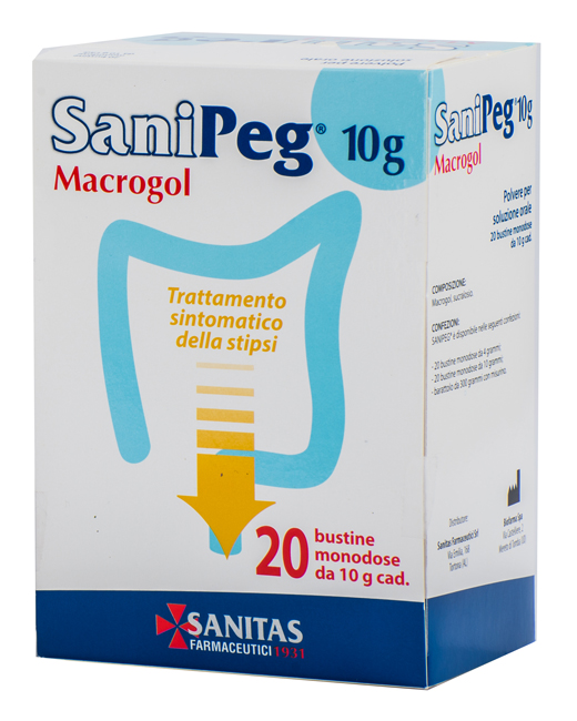 SANIPEG MACROGOL POLVERE PER SOLUZIONE ORALE 20 BUSTE DA 10 G - farmagiri