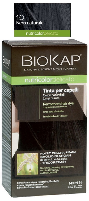 BIOKAP NUTRICOLOR DELICATO 1,0 NERO NATURALE TINTA TUBO + FLACONE - farmagiri