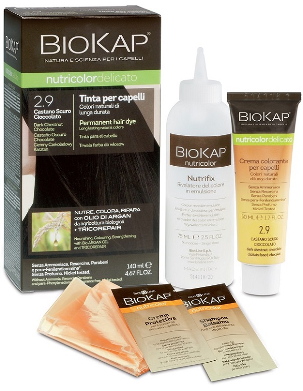 BIOKAP NUTRICOLOR DELICATO 2,9 CASTANO SCURO CIOCCOLATO TINTA TUBO + FLACONE - farmagiri