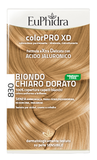 EUPHIDRA COLORPRO XD 830 BIONDO CHIARO DORATO GEL COLORANTE CAPELLI IN FLACONE + ATTIVANTE + BALSAMO + GUANTI - farmagiri
