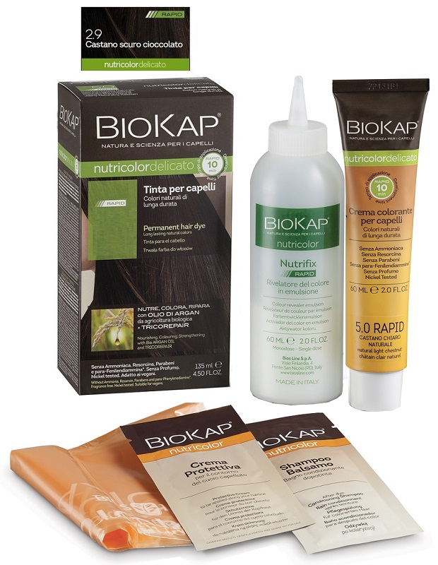 BIOS LINE  BIOKAP NUTRICOLOR DELICATO RAPID TINTA 2,9 CASTANO SCURO CIOCCOLATO 135 ML - farmagiri
