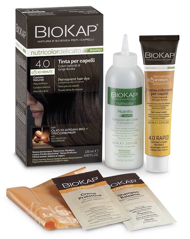 BIOS LINE  BIOKAP NUTRICOLOR DELICATO RAPID TINTA 4,00 CASTANO NATURALE 135 ML - farmagiri