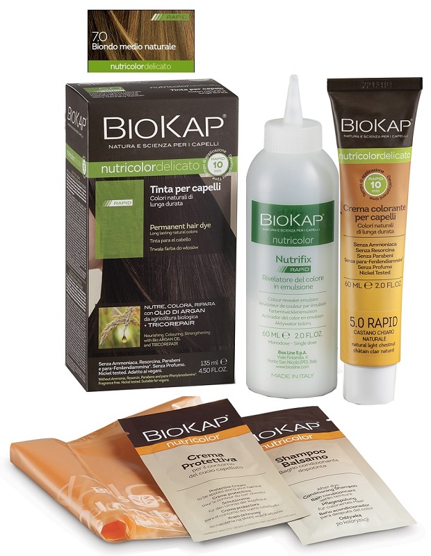 BIOS LINE  BIOKAP NUTRICOLOR DELICATO RAPID TINTA 7,0 BIONDO MEDIO NATURALE 135 ML - farmagiri