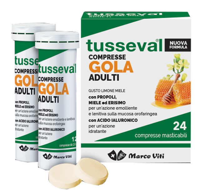 TUSSEVAL GOLA ADULTI 24 COMPRESSE MASTICABILI LIMONE E MIELE - farmagiri