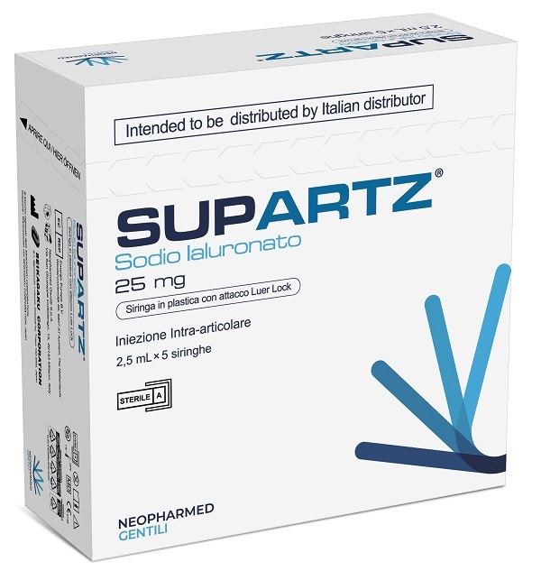 SIRINGA PRERIEMPITA INTRA-ARTICOLARE SUPARTZ ACIDO IALURONICO 25 MG 2,5 ML 5 PEZZI - farmagiri