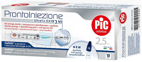 SIRINGA PIC SOLUTION PRONTO INIEZIONE 2,5 ML AGO GAUGE 23 1 1/4 10 PEZZI - farmagiri