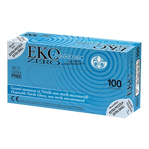 GUANTO MONOUSO IN NITRILE BLU SUPERFICIE MICRORUVIDA EKO ZERO PW SENZA POLVERE MISURA 9 LARGE 100 PEZZI - farmagiri