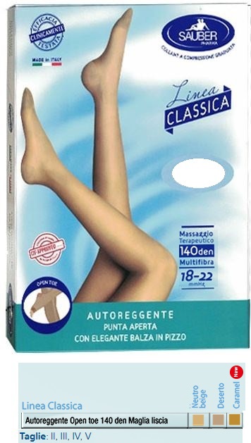 SAUBER AUTOREGGENTE OPEN TOE MAGLIA LISCIA 140 DEN COLORE NEUTRO BEIGE TAGLIA 3 LINEA CLASSICA - farmagiri