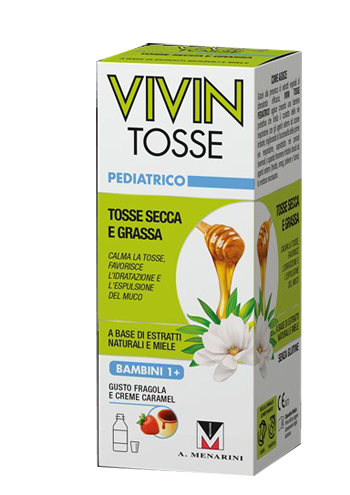 VIVIN TOSSE PEDIATRICO SCIROPPO PER TOSSE SECCA E GRASSA GUSTO FRAGOLA E CREME CARAMEL 150 ML - farmagiri