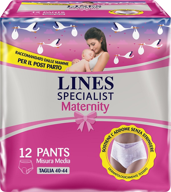 LINES SPECIALIST MATERNITY MUTANDINA ASSORBENTE PER PERDITE POST PARTO MISURA MEDIUM 12 PEZZI - farmagiri