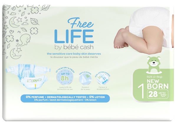 FREELIFE BY BEBECASH PANNOLINI NEW BORN TAGLIA 1 2-4 KG GIROVITA 30-41 CM 28 PEZZI - farmagiri