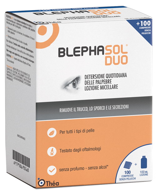 BLEPHASOL DUO SOLUZIONE MICELLARE IGIENE PALPEBRALE 100 ML + 100 GARZE - farmagiri