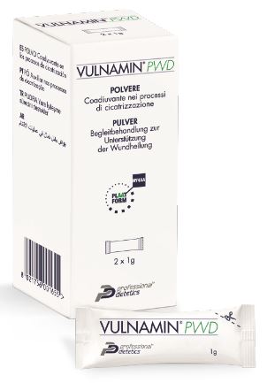 VULNAMIN PWD MEDICAZIONE INTERATTIVA IN POLVERE DI SODIO JALURONATO E AMINOACIDI 2 STICK PACK - farmagiri