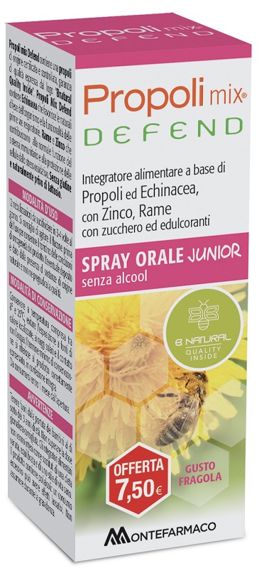 PROPOLI MIX DEFEND SPRAY ORALE JUNIOR ANALCOLICO 30 ML GUSTO FRAGOLA - farmagiri