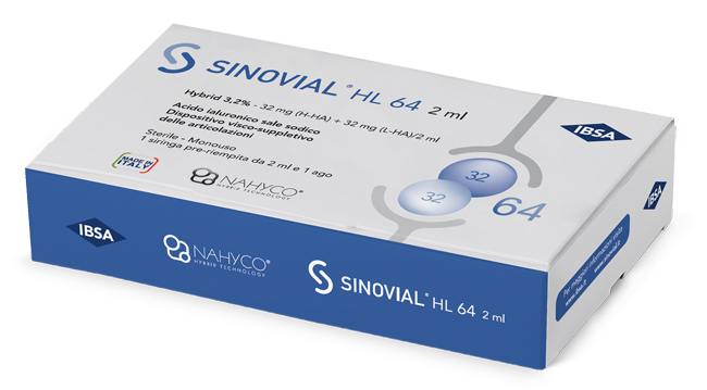 SIRINGA INTRA-ARTICOLARE SINOVIAL HL 64 ACIDO IALURONICO SALE SODICO 3,2% 32MG H-HA + 32MG H-LA/2ML 2 ML - farmagiri