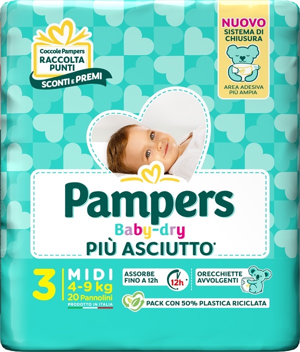 PAMPERS BABY DRY PANNOLINO DOWNCOUNT MIDI 20 PEZZI - farmagiri