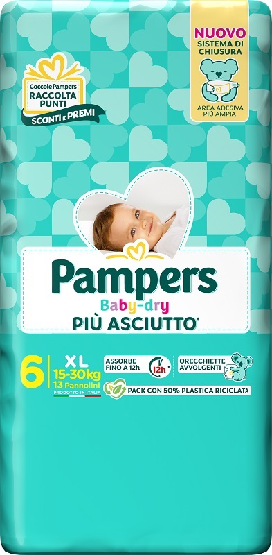 PAMPERS BABY DRY PANNOLINO DOWNCOUNT XL 13 PEZZI - farmagiri