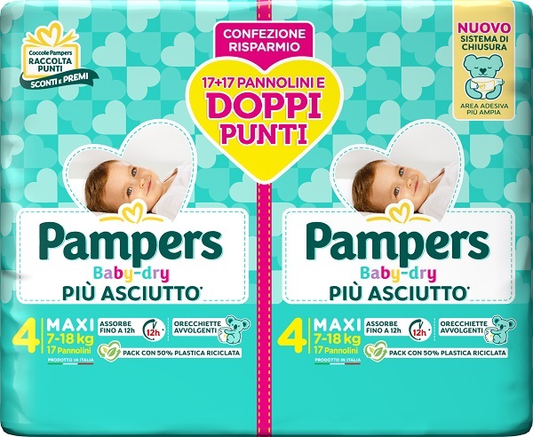 PAMPERS BABY DRY PANNOLINO DUO DOWNCOUNT MAXI 34 PEZZI - farmagiri