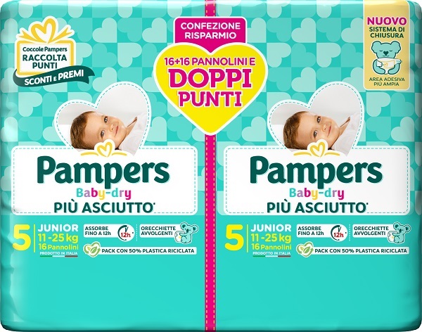 PAMPERS BABY DRY PANNOLINO DUO DOWNCOUNT JUNIOR 32 PEZZI - farmagiri