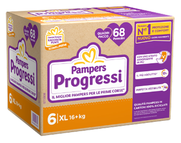 PAMPERS QUADRI PROGRESSI XL 68 PEZZI - farmagiri